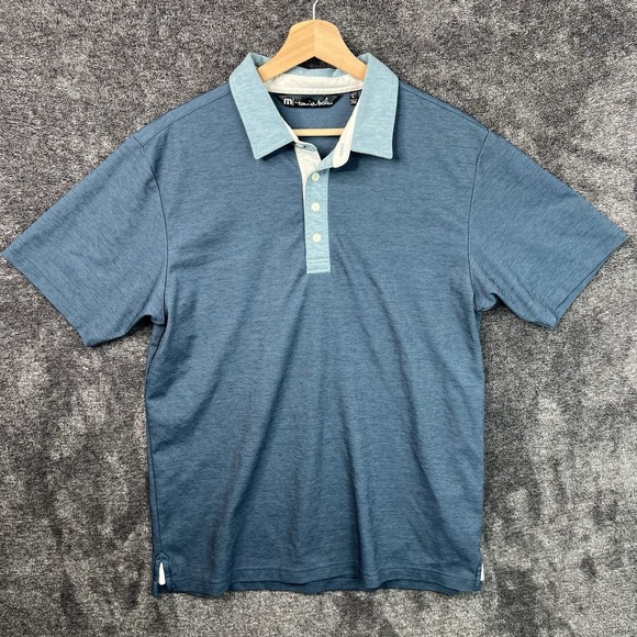 Travis Matthew Polo Shirt Men's Large Blue Pima Cotton Blend Short Sleeve Golf - Picture 1 of 9